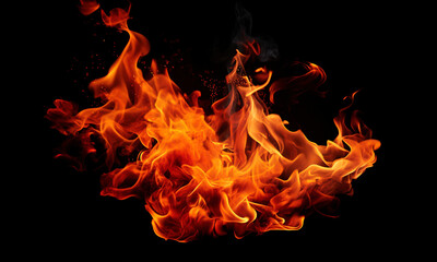 Fototapete - Fire flames on black background