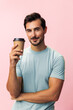 © SHOTPRIME STUDIO - Happy man hot t-shirt studio paper drink coffee cup mug tea energy hipster