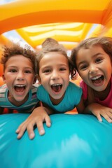 Wall Mural - Kids on the inflatable bounce house