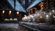 Mountain cabin - chalet - winter - low angle view - Christmas - holiday - festive 