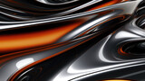 Fototapeta Przestrzenne - Metallic Chrome Smooth Liquid Wave Abstract Background Grey, Orange, Blue, Generative AI