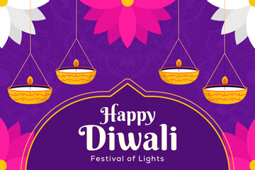 Wall Mural - flat design vector happy diwali background illustration