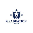 Graduate Toga Hat Pen Book and Star for School Education University College Academic Campus Logo Design