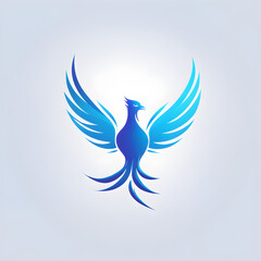 Wall Mural - Blue Phoenix bird with wings spread, isolated cartoon illustration. Generative AI