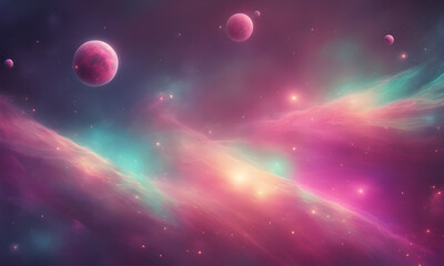 Poster - Background with stars and planets, retro art style of cosmos. Generative AI