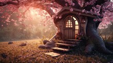 Fantasy Fairy Tale Forest With Trees And Giant Mushrooms,