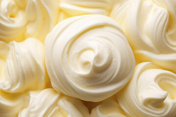 Close-up photo of a tempting swirl of cream / mayonnaise. Generative AI technology. Generative AI. Made with AI generative.