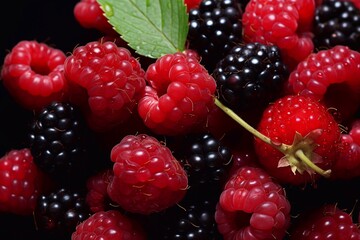 Wall Mural - a close up shot of red and black berry Blackberries and raspberries Generative AI