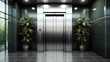 a picture of Digital composite of Elevator in modern office building with plants in front of elevator door Generative AI