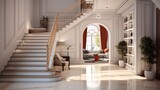 Fototapeta  - a picture of Luxury interior design of living room with stairs. 3D rendering Generative AI