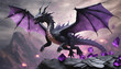 black flying dragon and purple diamonds