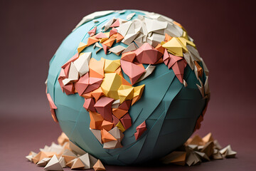 Wall Mural - Celebrate earth day with origami. Earth make from colorful Origami for Origami Day Celebration