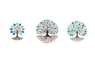 Tree of life with leaves concepts, vector illustration of a colorful tree with roots