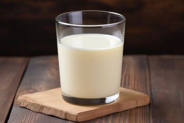 Wall Mural - glass of warm milk on wooden table