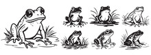 Frogs Black And White Vector, Silhouette Shapes Illustration