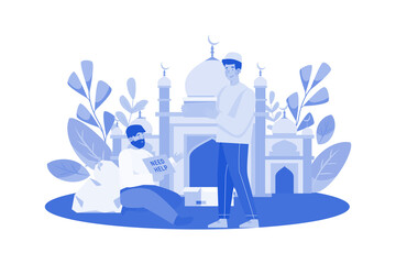 Wall Mural - Muslim man distributing zakat in the mosque