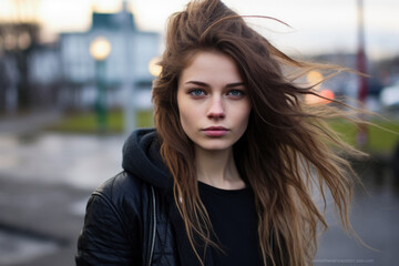 Canvas Print - Young grunge woman in urban clothes