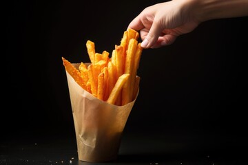 Poster - pulling one french fry from a paper cone