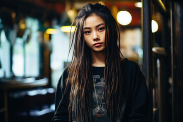 Poster - Young Japanese woman in urban clothes