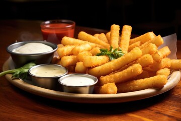 Poster - a mixture of mozzarella sticks and onion rings