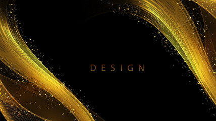 Wall Mural - Gold waves with glitter effect on a black background