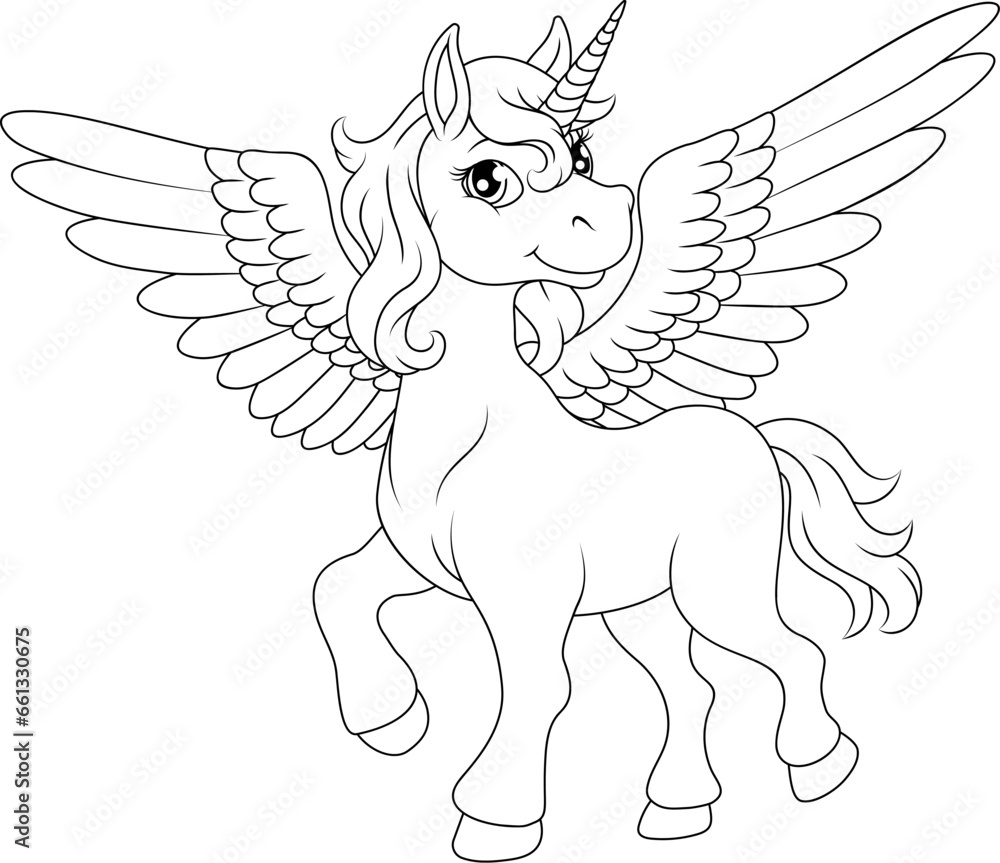 Unicorn Pegasus horse with wings and horn cartoon mythological animal