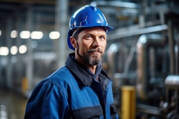 Leinwandbilder - An engineer looking forward in a protective helmet