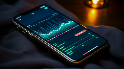 Biohacking sleep monitoring app on phone screen background with empty space for text 