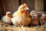Fototapeta Młodzieżowe - a brood of chicks under the mother hens wings