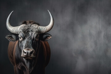 Wall Mural - Front view of Buffalo on gray background. Wild animals banner with copy space