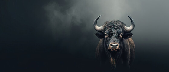 Wall Mural - Front view of Buffalo on gray background. Wild animals banner with copy space