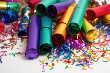 Wall Mural - colorful party poppers and streamers for new years