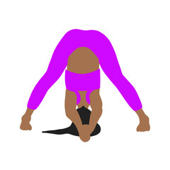 Wall Mural - Flexibility yoga pose. African American longhair female, lady, woman, girl. Pilates, mental health, training, gym. Vector illustration in cartoon flat style isolated on white background.