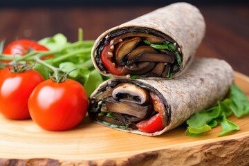 Poster - grilled portobello mushroom vegan wrap on a bamboo mat