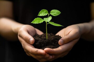 Wall Mural - closeup of hands holding a sapling