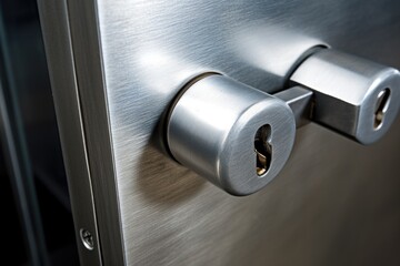 detailed macro shot of a brushed steel lock