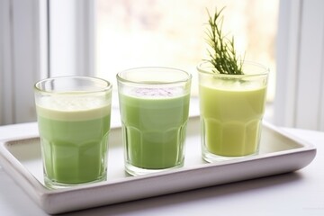 Canvas Print - green cup of hot chocolate placed on a white windowsill