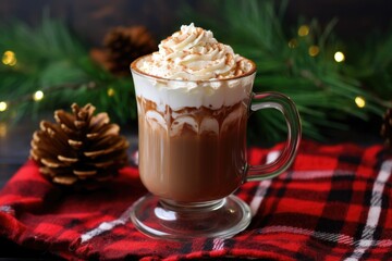 Wall Mural - a white cup of hot chocolate with whipped cream on top