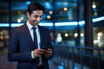 Wall Mural - Young businessman using smartphone at office.