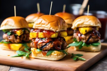 Wall Mural - bbq pork sliders with grilled pineapple and spicy sauce dripping