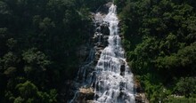 4k Video Mea Ya Waterfall In The Rain Season At Doi Inthanon National Park, North Of Chiang Mai Province, In Thailand, Aerial View From Drone And Move In Camera Motion,