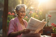 elderly indian woman reading newspaper
