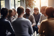 © Bojan - Emotional mature black man telling about himself and his story to other people at support group meeting. People sitting in circle talking and listening to each other's stories. Mental health concept.
