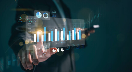 Aufkleber - analyst works on a smartphone showing Financial Data Analysis and Data Management System for Business Growth Market Research, Financial Growth and Strategy Development