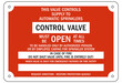 Sprinkler shut off sign and labels control valve