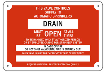 Wall Mural - Sprinkler shut off sign and labels drain