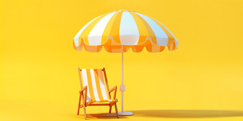 Wall Mural - Beach umbrella with chairs on yellow background. summer vacation concept. Generative AI