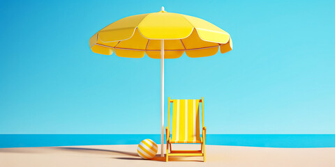 Wall Mural - Beach umbrella with chair at tropical beach. Summer vacation concept. Generative AI
