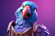 Petfluencers - A Royal Proclamation: The Parrot Knight Safeguarding the Castle on Red Purple Background