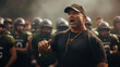 © Oleksandr - Inspirational high school football coach giving motivational speech. ai generative